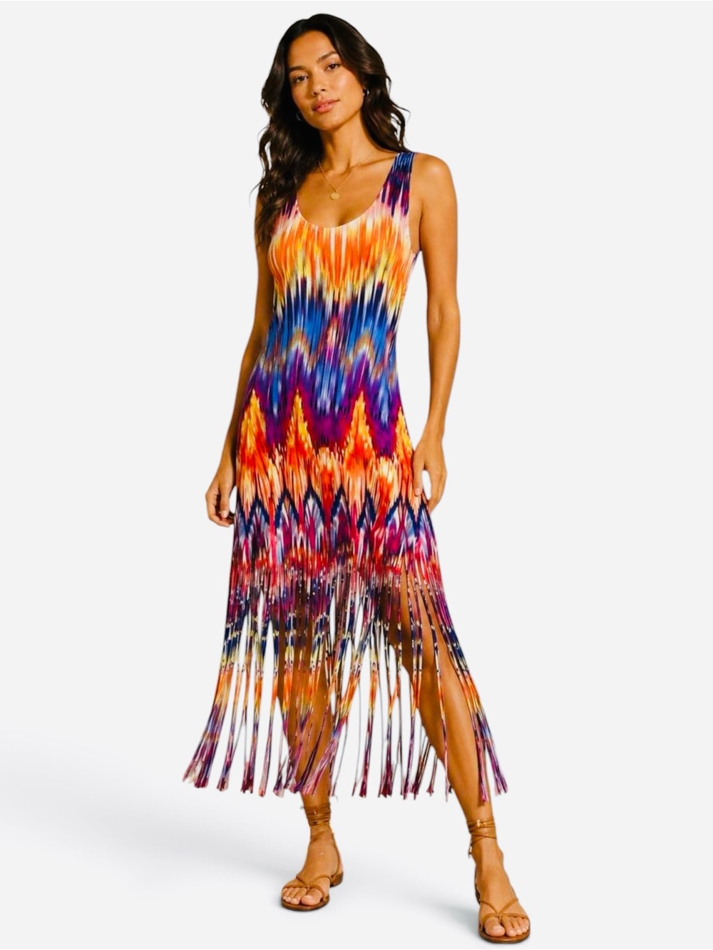 VENUS Vibrant Multicolor Fringe Maxi Dress - Picture 3 of 8